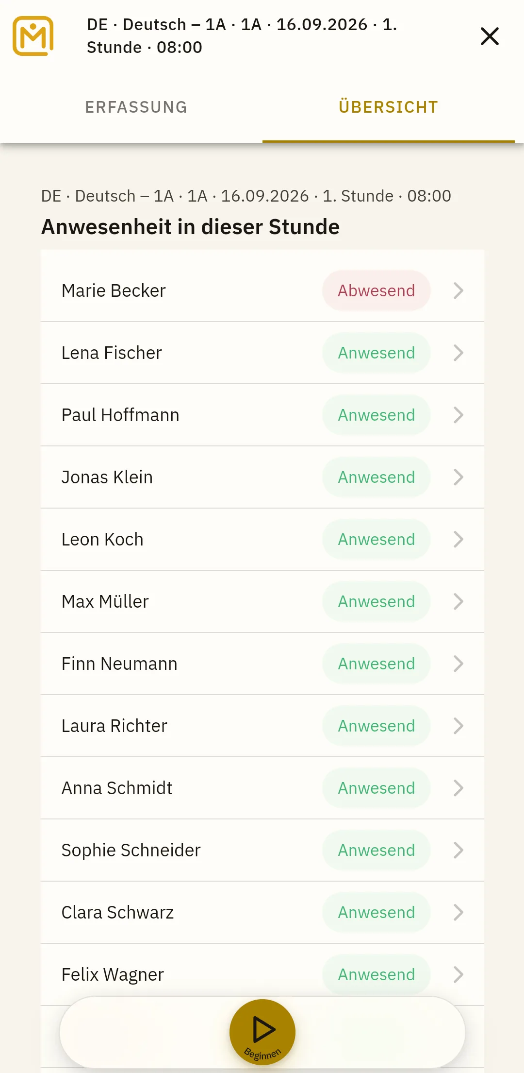 Anwesenheit dokumentieren