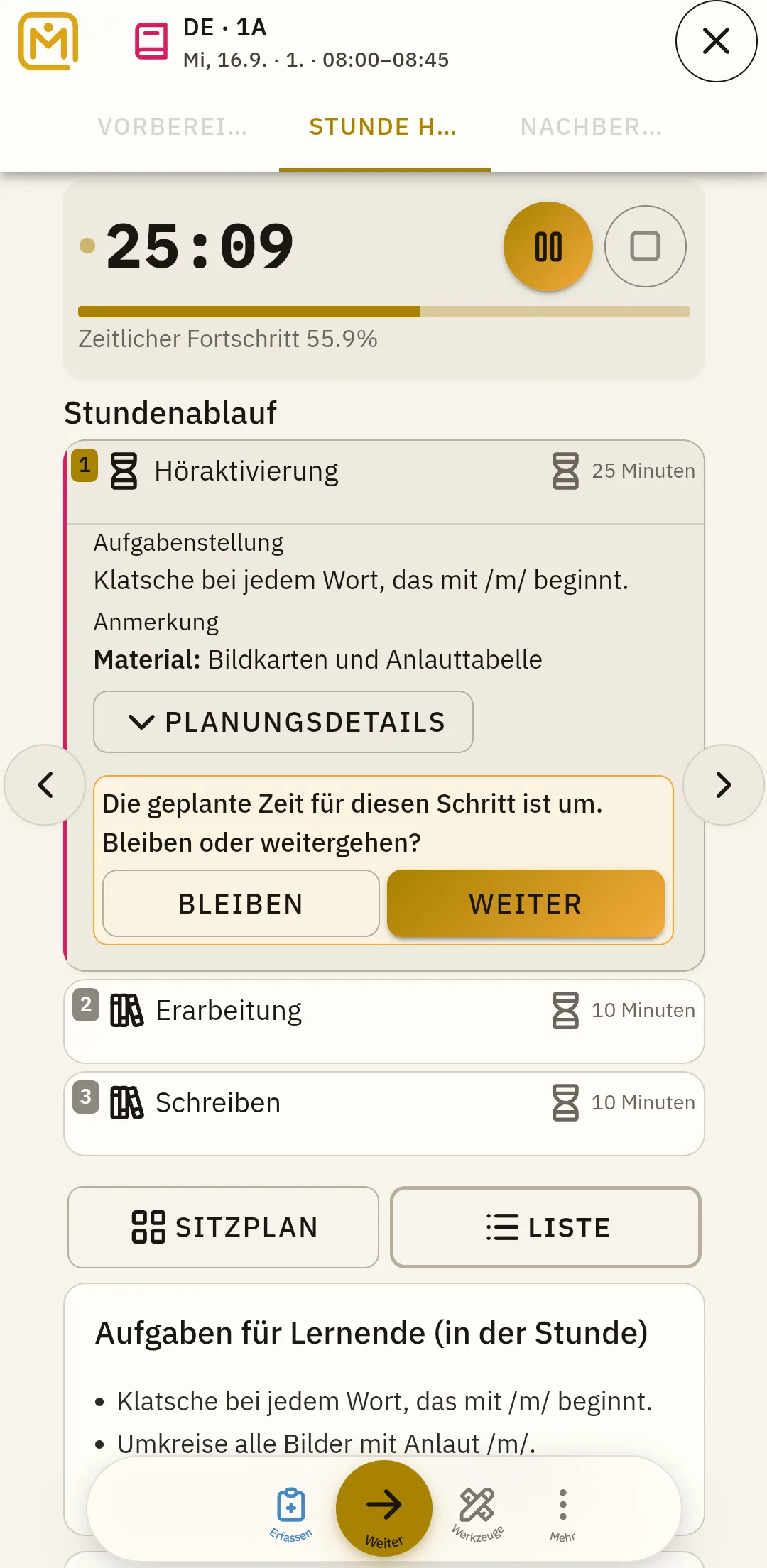 Zeit und Unterrichtsphasen im Blick behalten