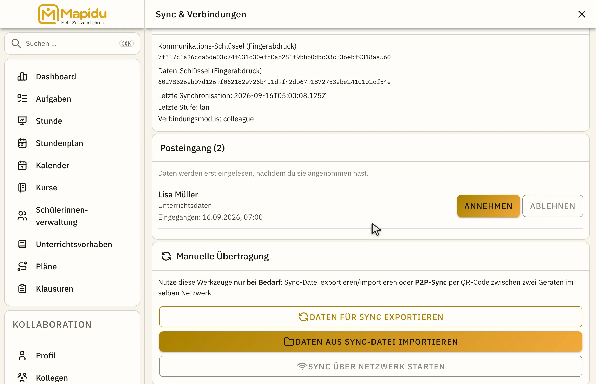 Eingegangenes Unterrichtspaket mit bewusster Auswahl zwischen Annehmen und Ablehnen