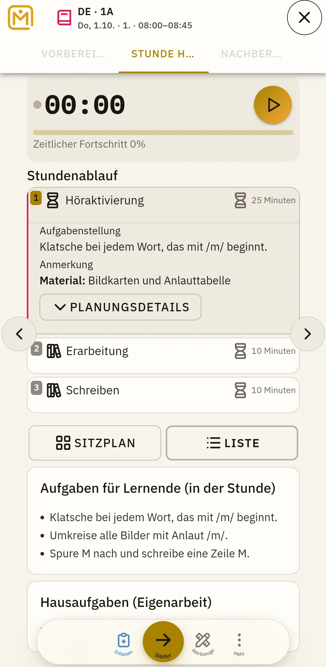 Laufende Unterrichtsstunde in Mapidu auf einem Smartphone